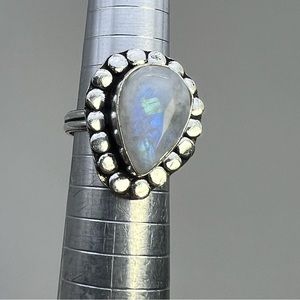 New Moonstone Crystal Silver Overlay Ring Size 6.5